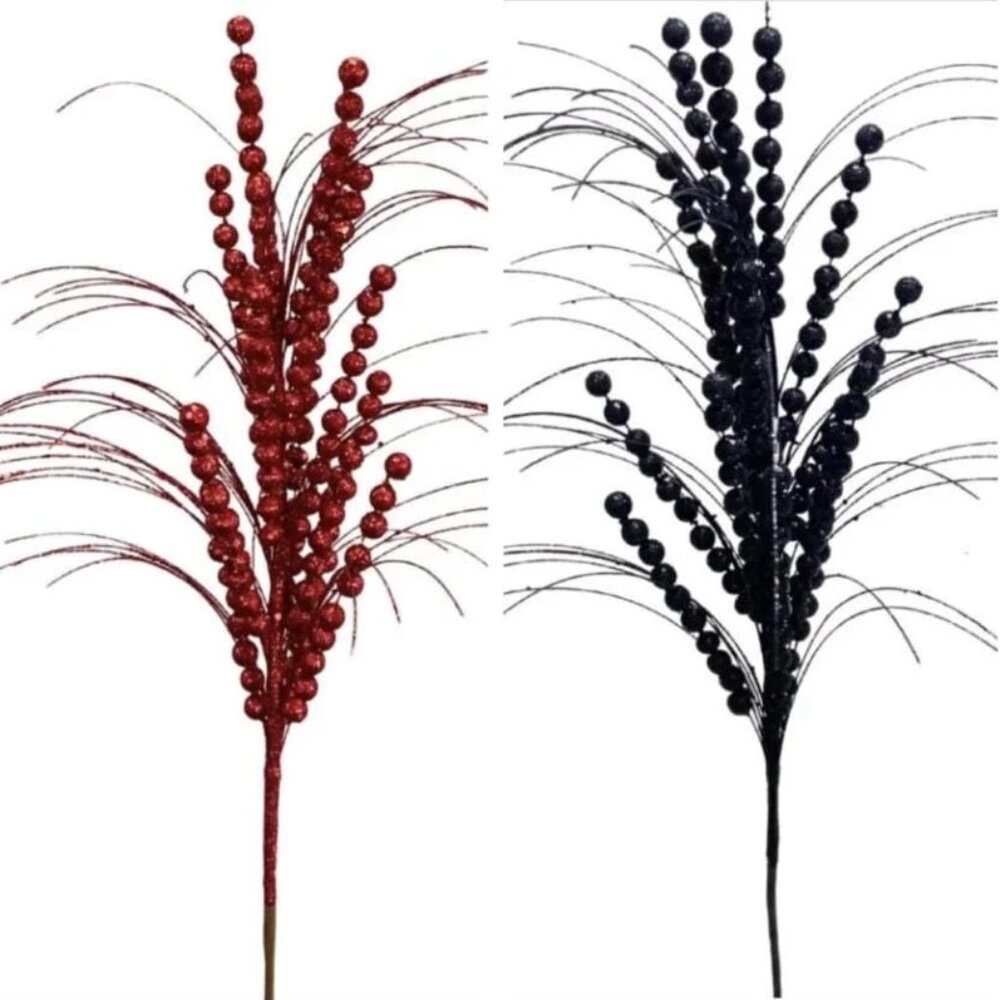 Glittery Grass Ball Spray Stem Pick Christmas Tree Decoration Craft Supplies